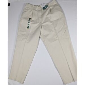 LL Bean Womens 20 Petite Chinos Cream Wrinkle Free Cotton Pleated Pants 299956